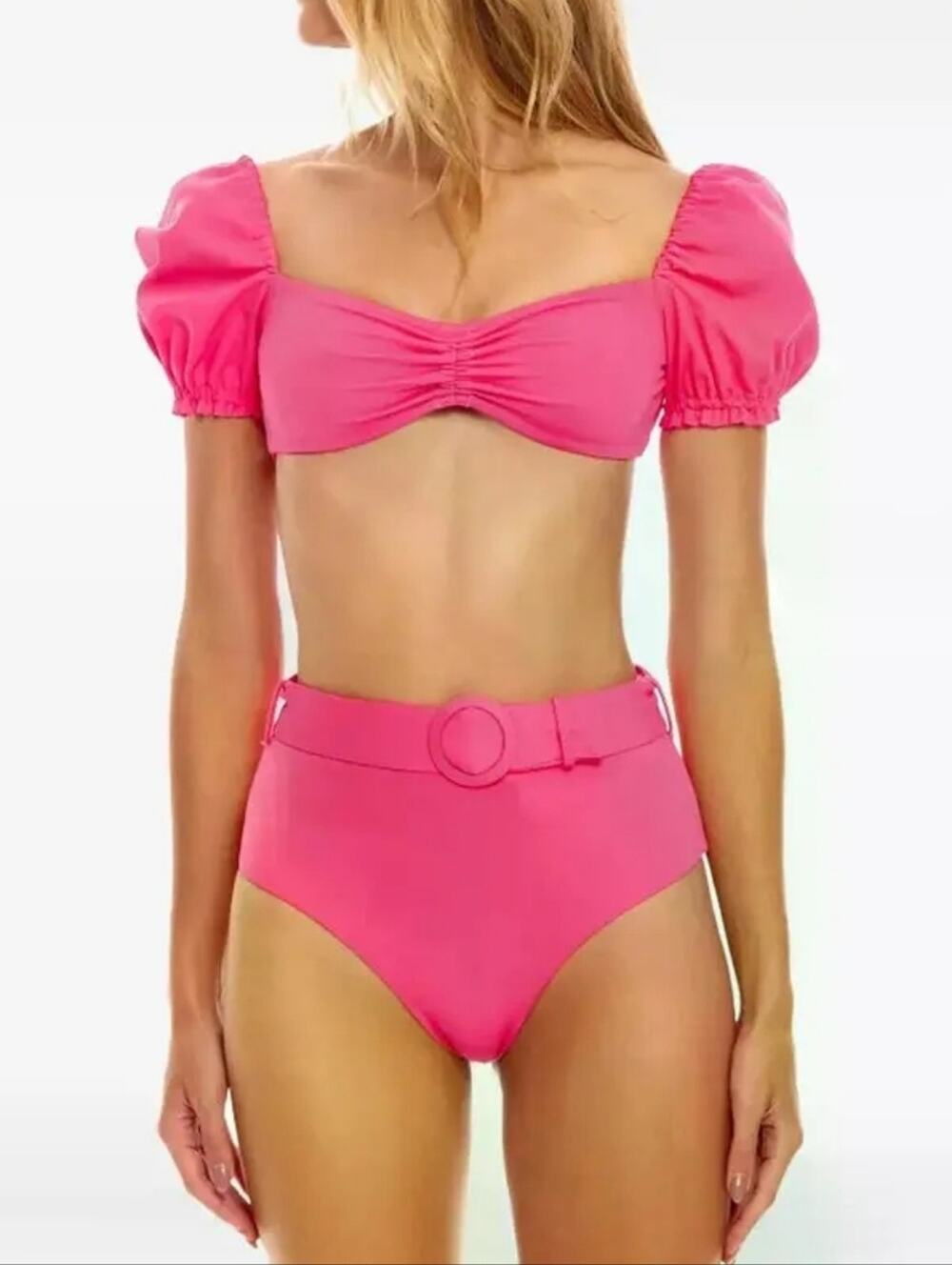 AGUA BENDITA Alicia Luau High Waist Belted Bikini Bottom Pink Fuchsia L NWT